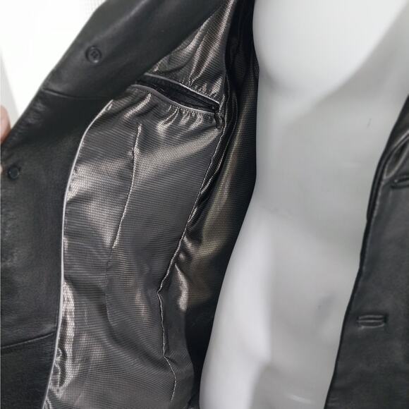 EXCELLED! LUXURIOUS BLACK GENUINE LEATHER TAILORED FREES JACKET, BLAZER! SZ M - Picture 7 of 11